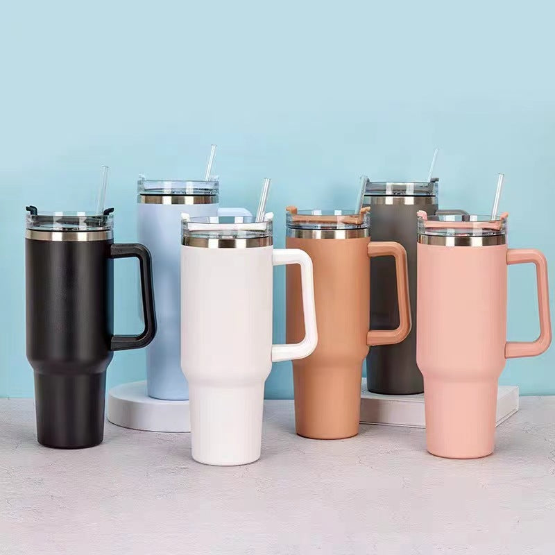 40oz handle mug 304 stainless steel thermos mug sports kettle coffee red wine mug straw portable water mug logo