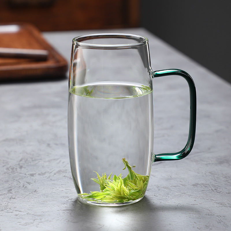 High borosilicate glass green teacup color handle glass drinking cup for living room drinking cup for office use