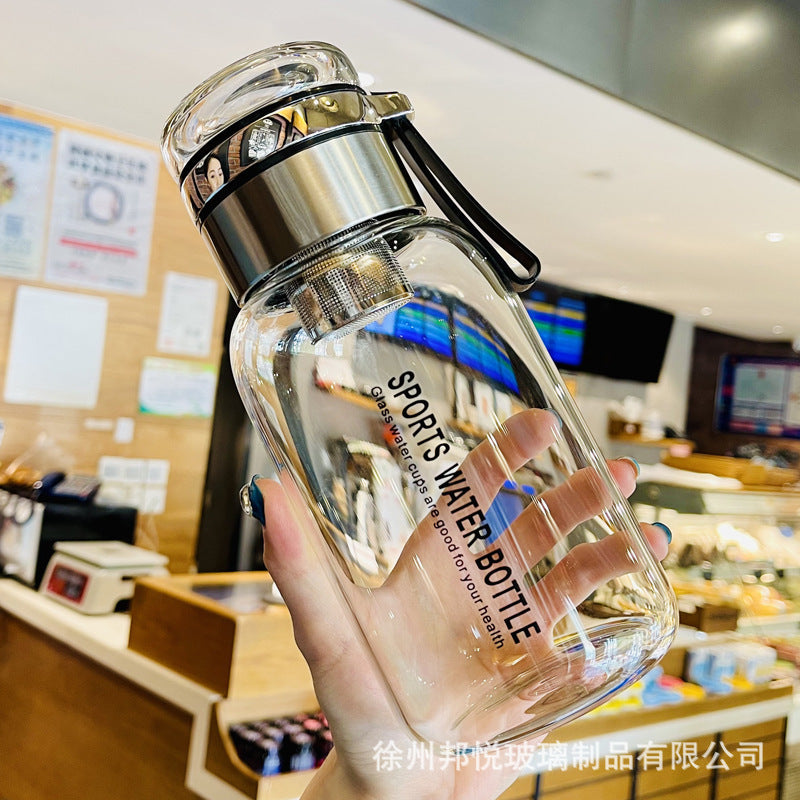 1000ml large-capacity outdoor portable water cup, transparent glass bubble tea cup, high temperature resistant rope tea water separation cup