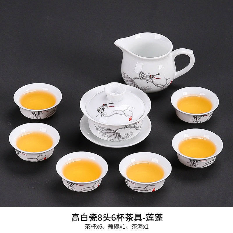 Dehua white porcelain kung fu tea set household ceramic light cover bowl teacup tea pot teapot complete set factory direct sales