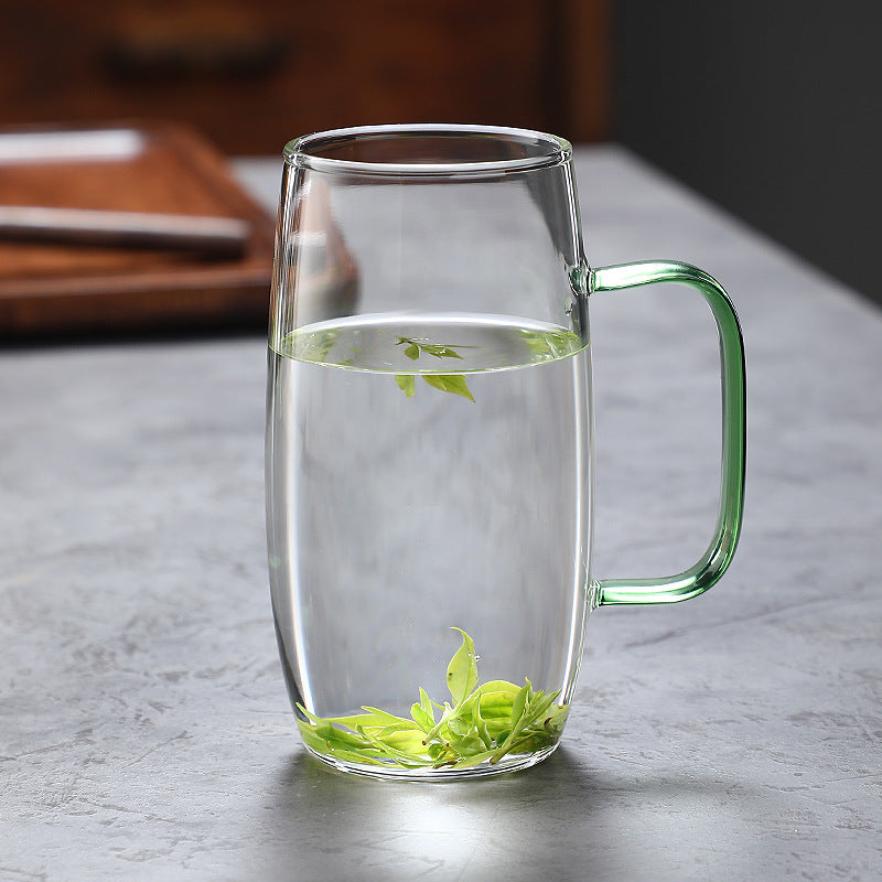 High borosilicate glass green teacup color handle glass drinking cup for living room drinking cup for office use