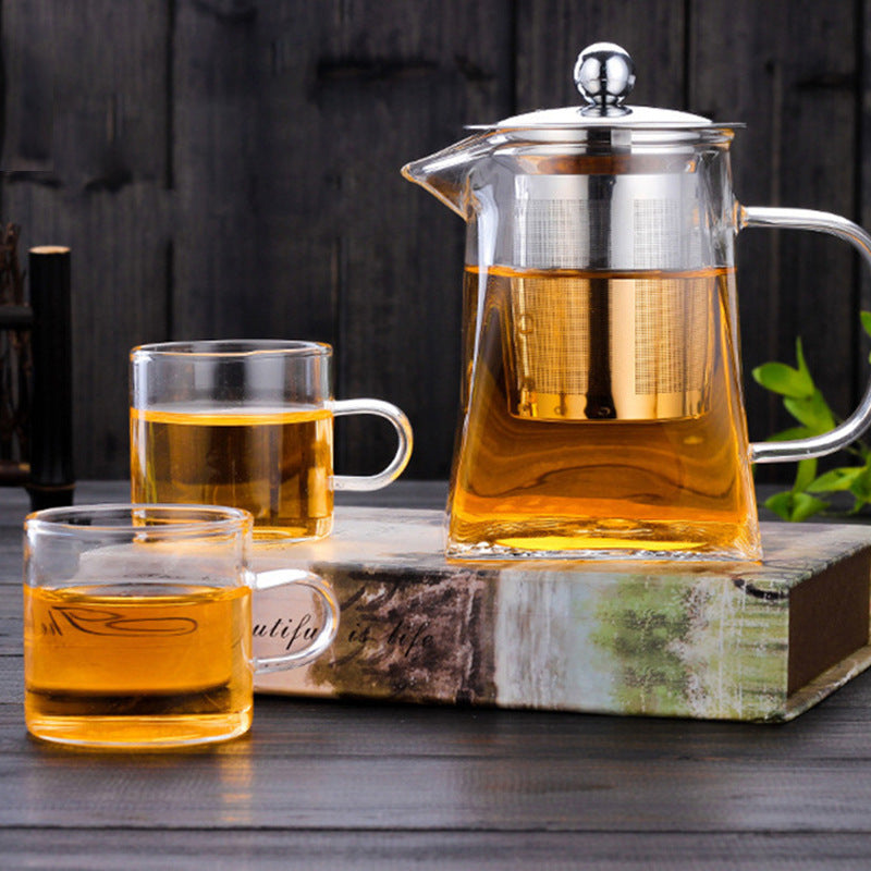 Full set glass teapot high borosilicate fair kettle stainless steel teapot with strainer high temperature glass teapot wholesale