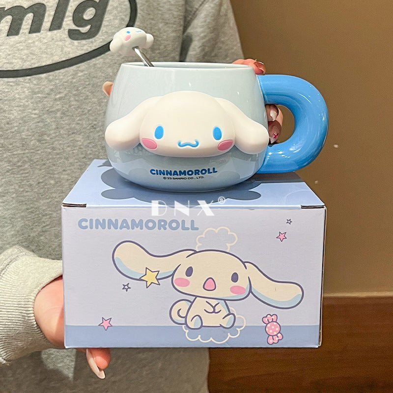 Sanrio ceramic mug cartoon cute mug large capacity kids milk mug with spoon office coffee mug