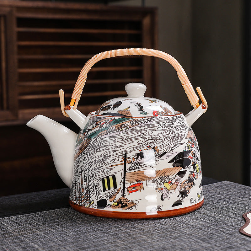 7 Heads Large Capacity Kung Fu Tea Set Teapot Teacup Set Handle Pot Teapot Home Living Room Stoneware Chinese Style