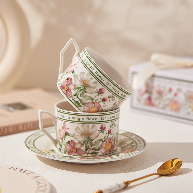 Retro ceramic sunflower blossom coffee cup saucer set gift box high-value mug souvenir high-quality cup