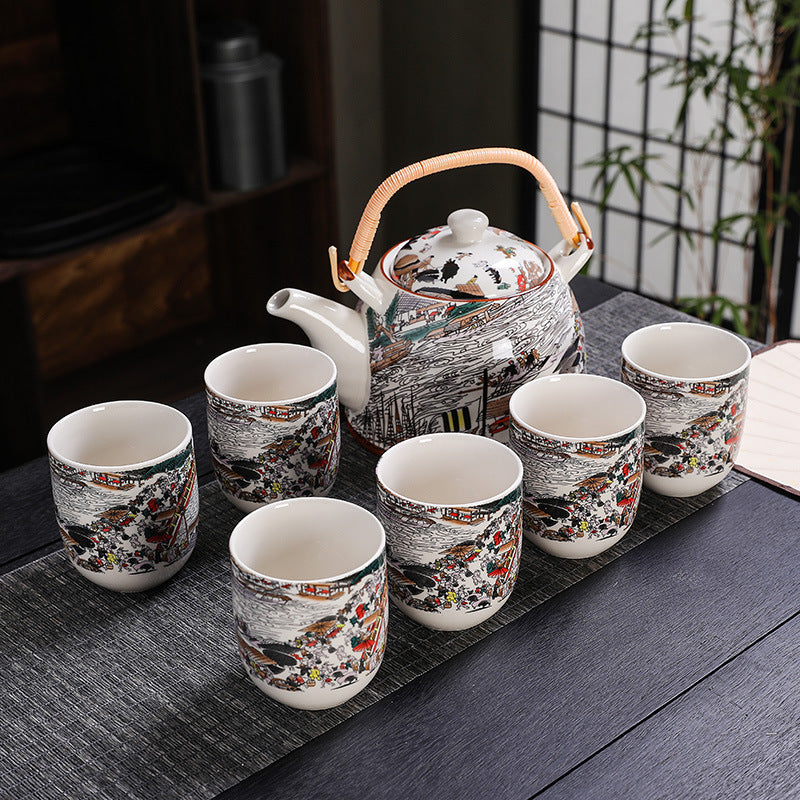 7 Heads Large Capacity Kung Fu Tea Set Teapot Teacup Set Handle Pot Teapot Home Living Room Stoneware Chinese Style