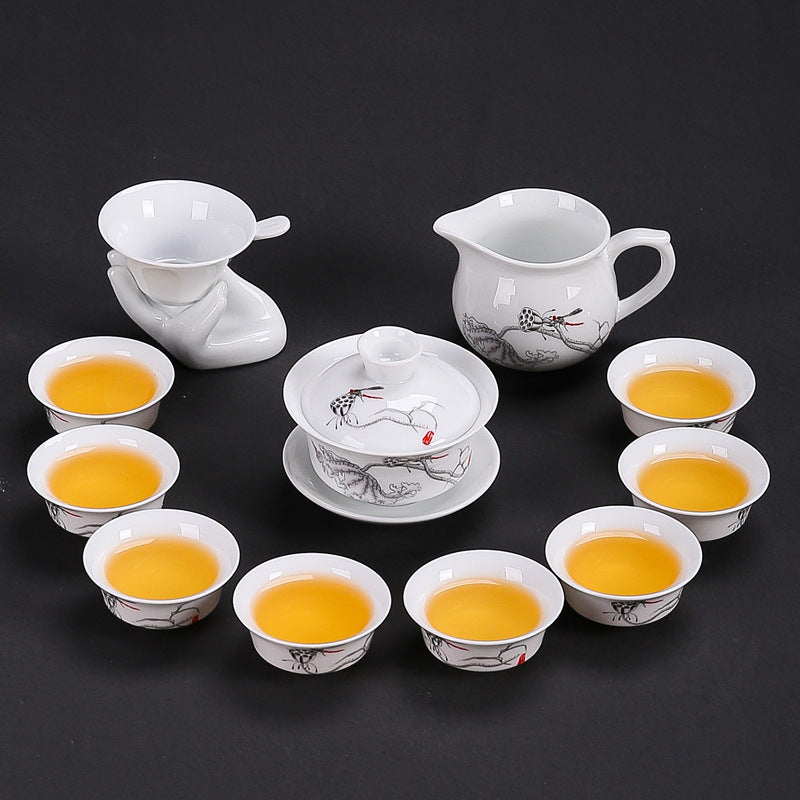Dehua white porcelain kung fu tea set household ceramic light cover bowl teacup tea pot teapot complete set factory direct sales