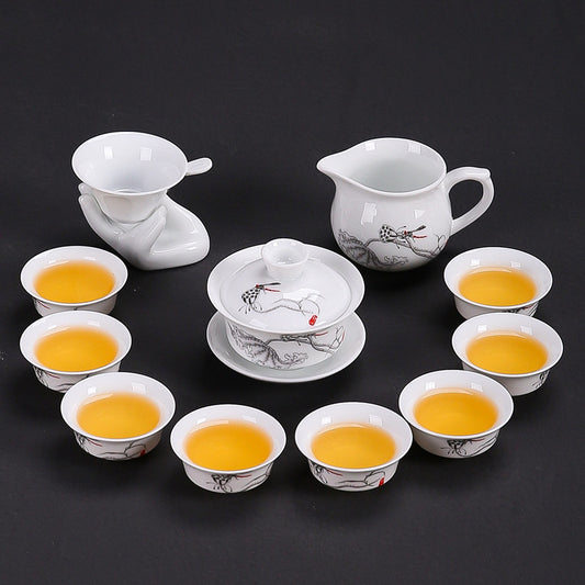 Dehua white porcelain kung fu tea set household ceramic light cover bowl teacup tea pot teapot complete set factory direct sales