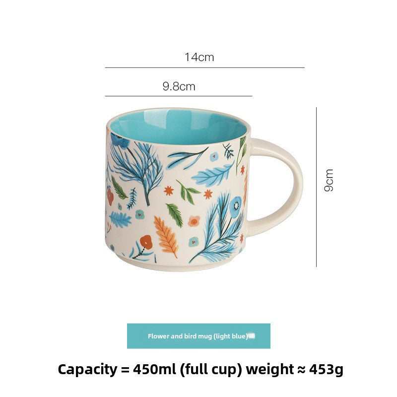 High-value floral glazed ceramic mug mug mug household large capacity breakfast cup business National Day gift logo