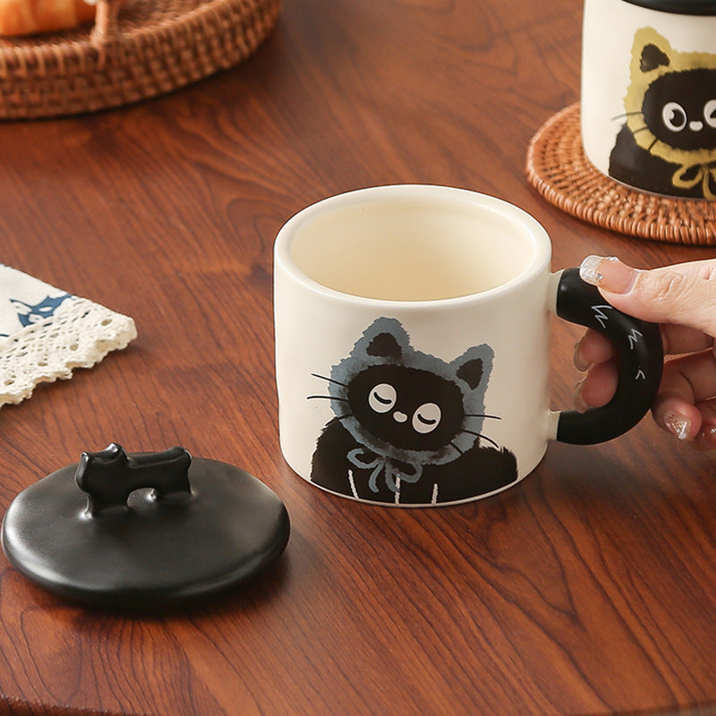 Cute cat mug with lid couple ceramic water cup home girl high value gift box cup office coffee mug