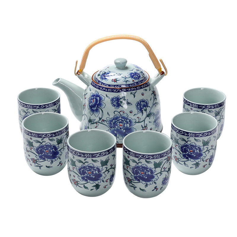 7 Heads Large Capacity Kung Fu Tea Set Teapot Teacup Set Handle Pot Teapot Home Living Room Stoneware Chinese Style