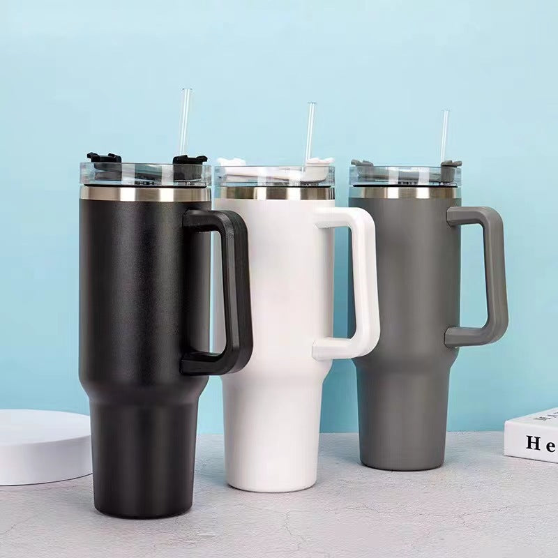 40oz handle mug 304 stainless steel thermos mug sports kettle coffee red wine mug straw portable water mug logo