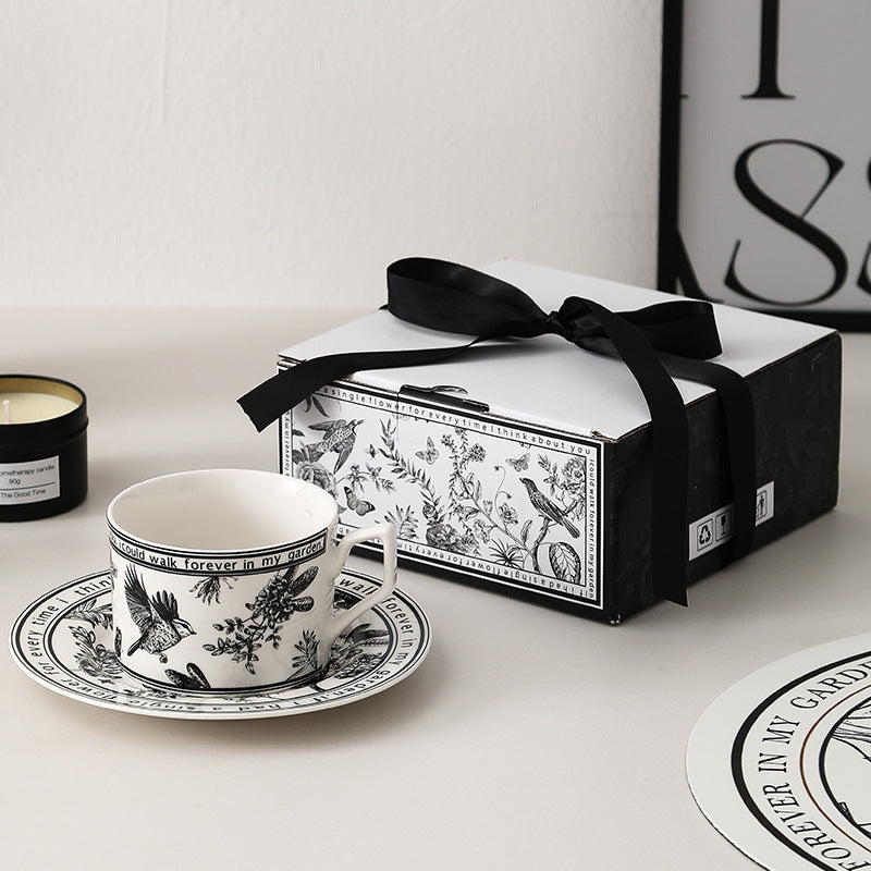 Half summer flower retro coffee cup cup saucer souvenir set ceramic high-value korean ins small fragrance mug