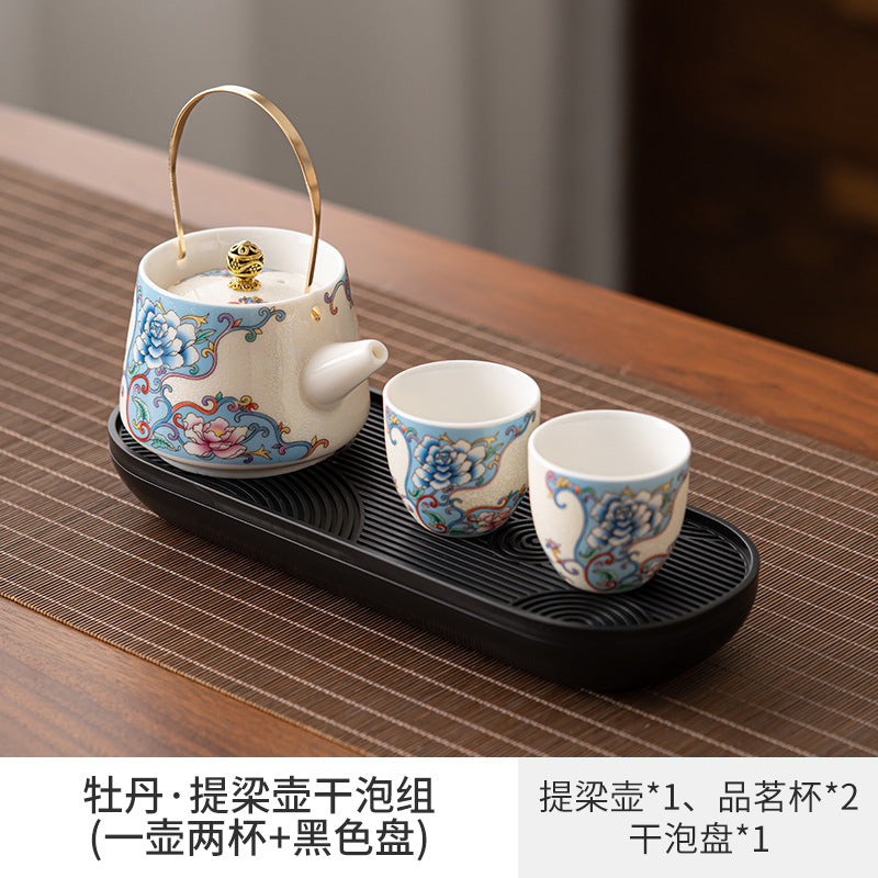 Ink and Wash Yuanshan Dry Brew Group, Household Kung Fu Tea Set Set, One Pot and Two Cups of Beam Tea Maker, One or Two People Drink Tea