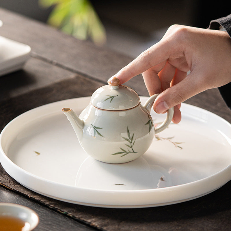 Bingtai hand-painted bamboo pear pot ceramic teapot underglaze color bamboo leaf small pear pot household teapot cute pot