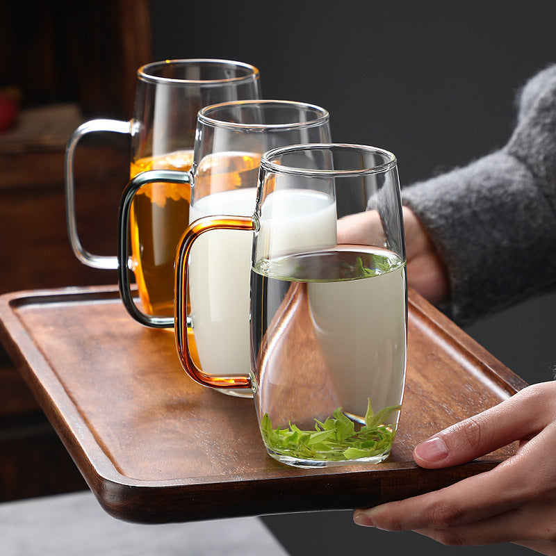 High borosilicate glass green teacup color handle glass drinking cup for living room drinking cup for office use