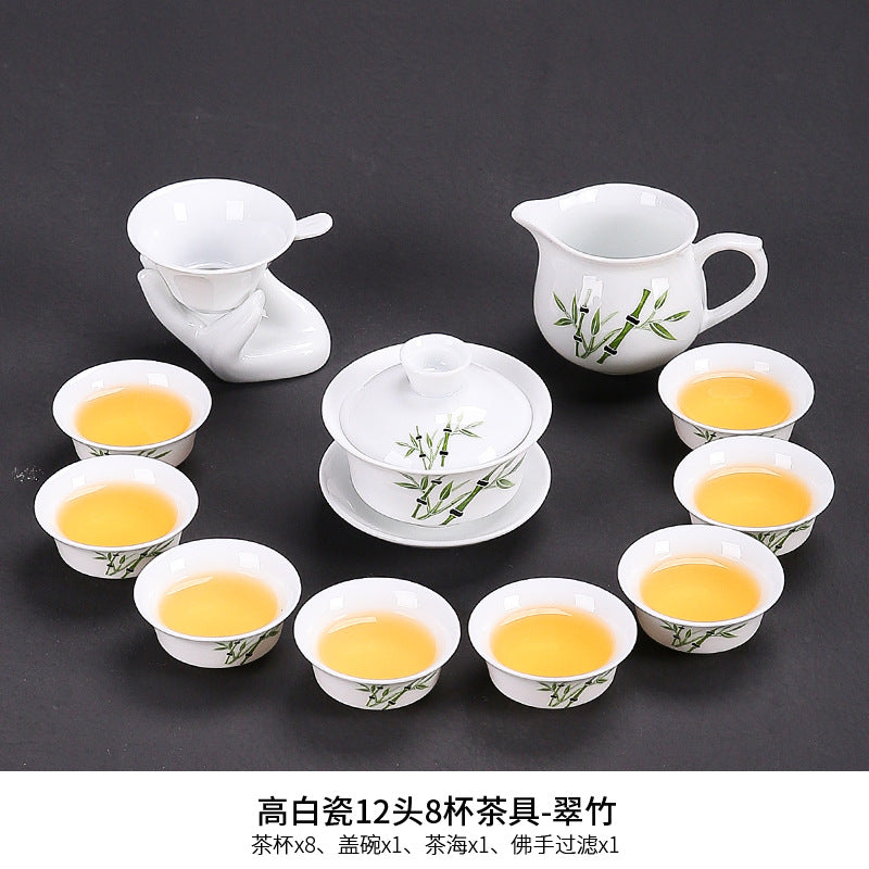 Dehua white porcelain kung fu tea set household ceramic light cover bowl teacup tea pot teapot complete set factory direct sales