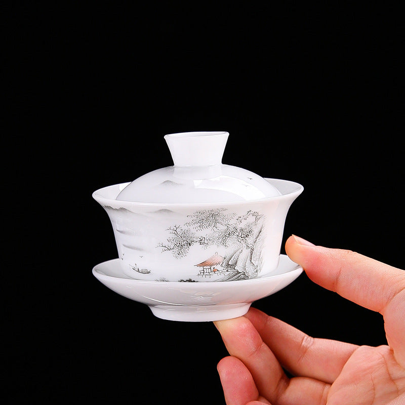Dehua white porcelain kung fu tea set household ceramic light cover bowl teacup tea pot teapot complete set factory direct sales