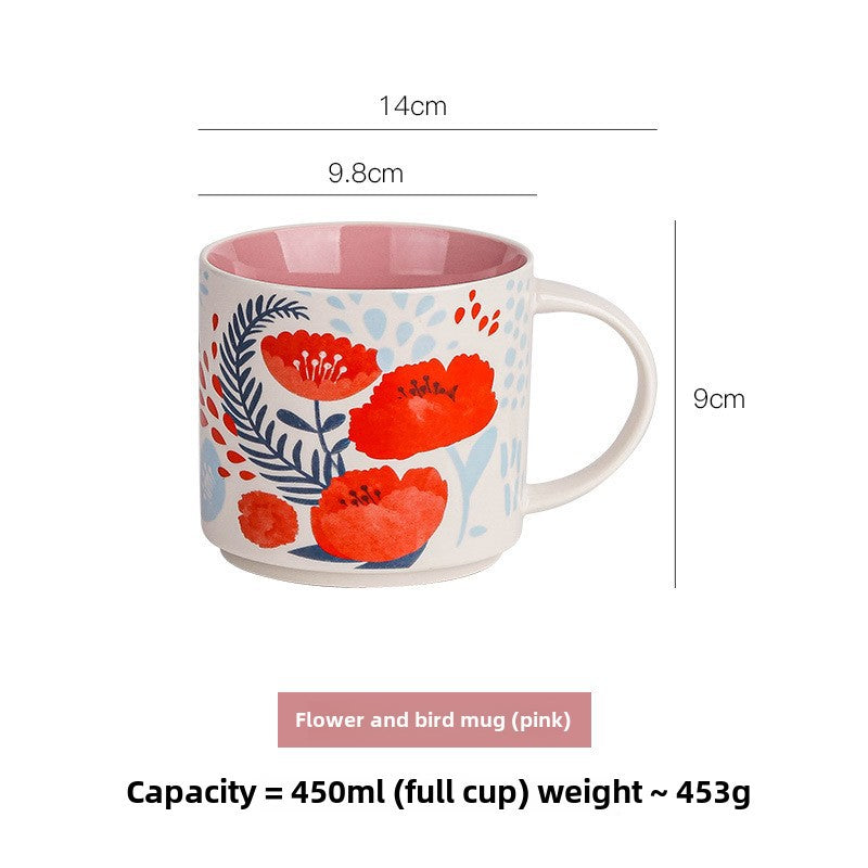 High-value floral glazed ceramic mug mug mug household large capacity breakfast cup business National Day gift logo