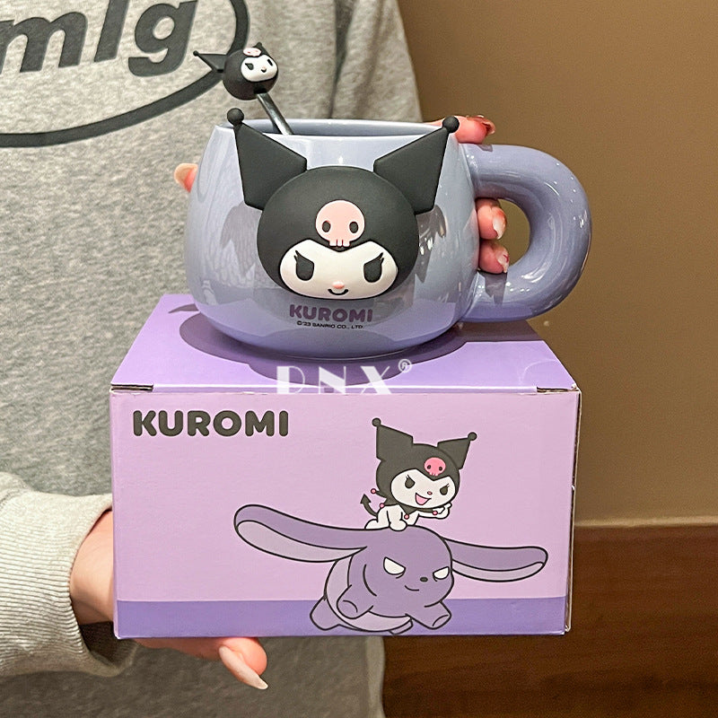 Sanrio ceramic mug cartoon cute mug large capacity kids milk mug with spoon office coffee mug