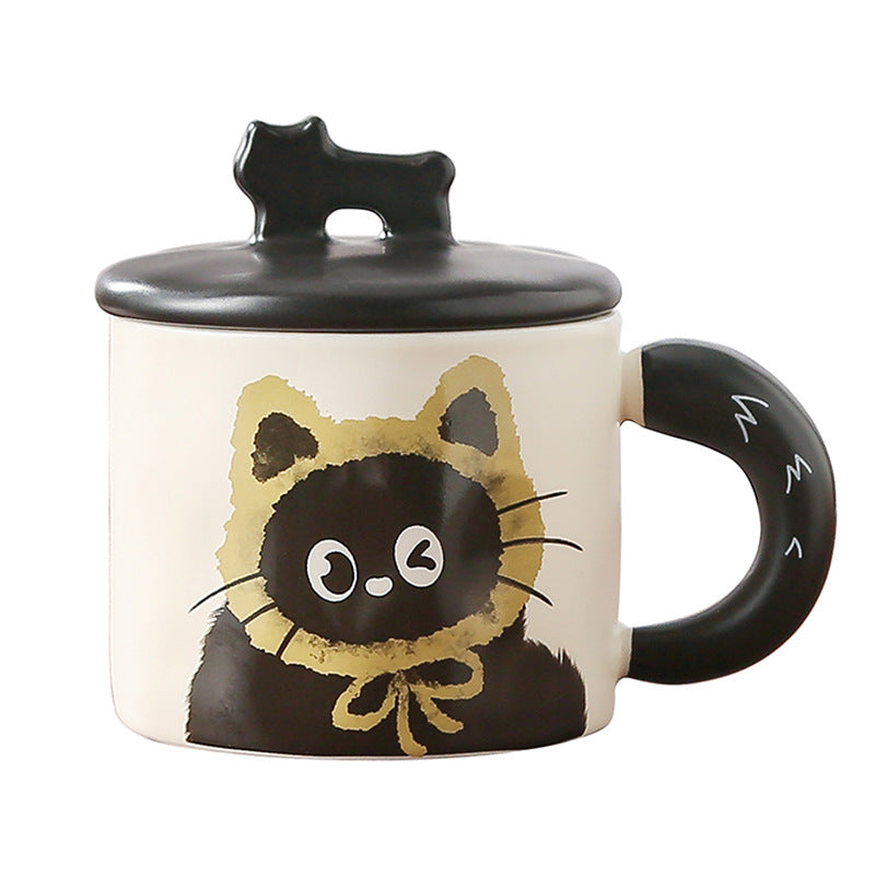 Cute cat mug with lid couple ceramic water cup home girl high value gift box cup office coffee mug