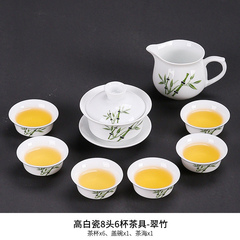 Dehua white porcelain kung fu tea set household ceramic light cover bowl teacup tea pot teapot complete set factory direct sales