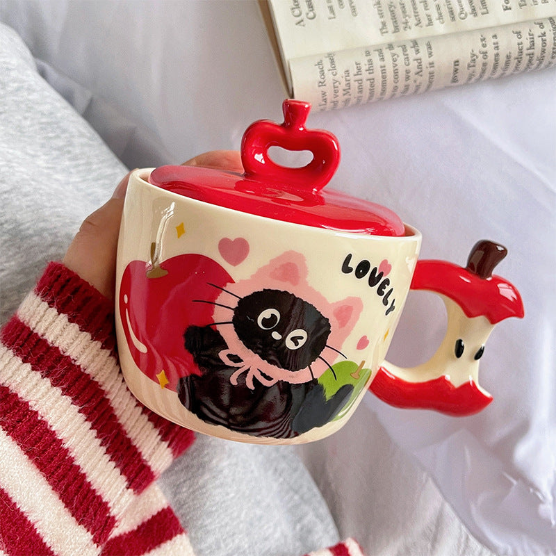 birthday gift apple cat mug ceramic mug with lid for breakfast home cute creative drinking cup christmas
