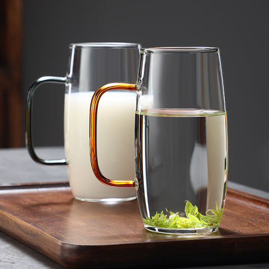 High borosilicate glass green teacup color handle glass drinking cup for living room drinking cup for office use