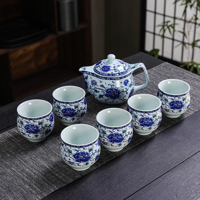 7 Heads Large Capacity Kung Fu Tea Set Teapot Teacup Set Handle Pot Teapot Home Living Room Stoneware Chinese Style