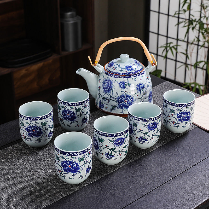 7 Heads Large Capacity Kung Fu Tea Set Teapot Teacup Set Handle Pot Teapot Home Living Room Stoneware Chinese Style