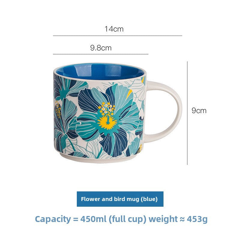 High-value floral glazed ceramic mug mug mug household large capacity breakfast cup business National Day gift logo