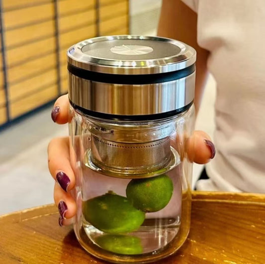 Humpty Fat Double Layer Glass Female High Value Water Cup Small and Portable, Thickened Heat Insulation Bubble Cup, Tea Water Separation Cup