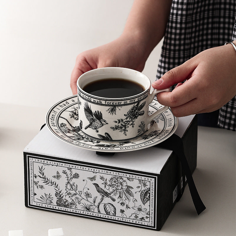 Half summer flower retro coffee cup cup saucer souvenir set ceramic high-value korean ins small fragrance mug