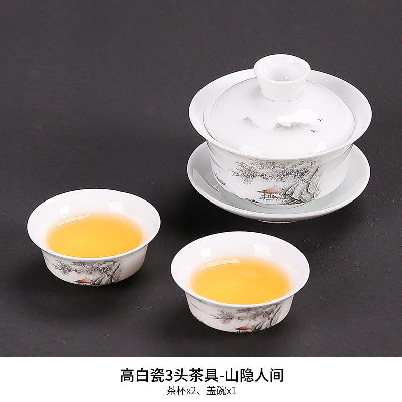 Dehua white porcelain kung fu tea set household ceramic light cover bowl teacup tea pot teapot complete set factory direct sales