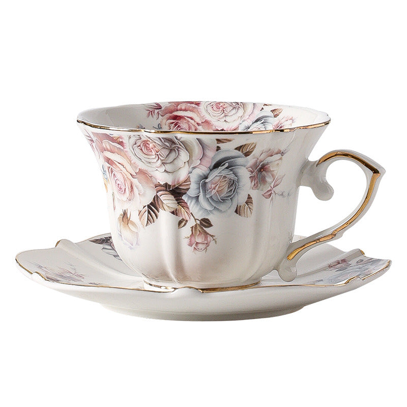 European-style elegant floral coffee cup saucer, Western-style retro gold-painted ceramic mug, household luxury teacup, water cup