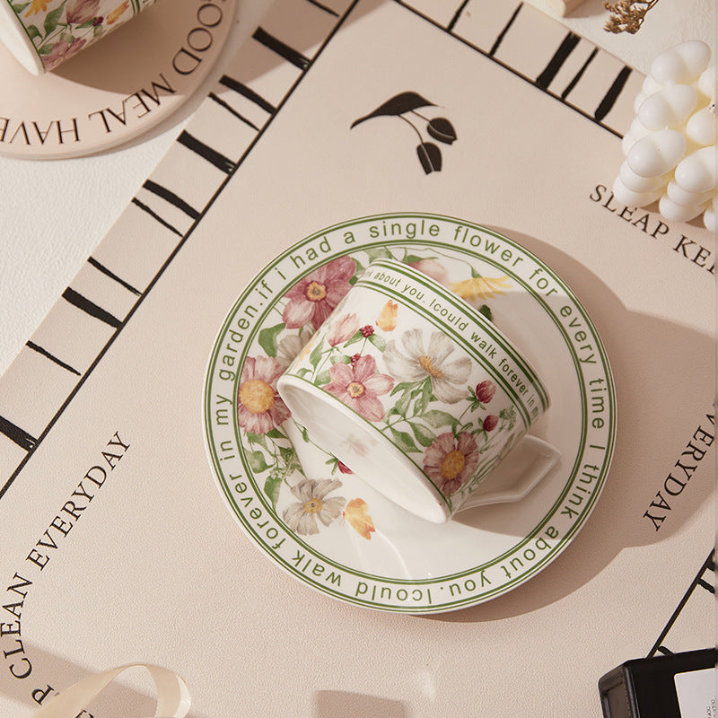 Retro ceramic sunflower blossom coffee cup saucer set gift box high-value mug souvenir high-quality cup