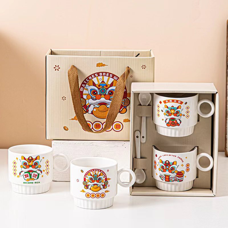 Ceramic mug, double cup gift box set, coffee mug, souvenir business, business promotion, opening event gifts, water cups