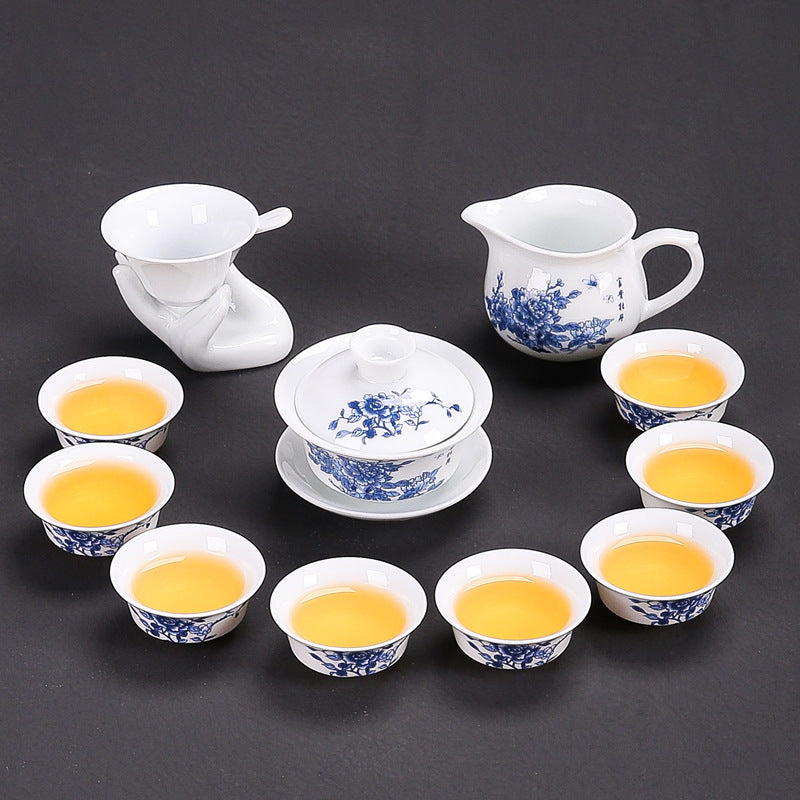 Dehua white porcelain kung fu tea set household ceramic light cover bowl teacup tea pot teapot complete set factory direct sales