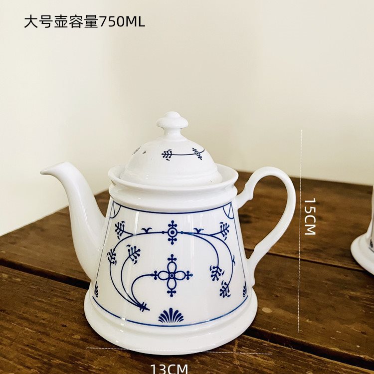 Blue and White Porcelain Alcohol Stove Blue European Style Retro Coffee Pot Export Ceramic Cold Water Kettle Household Wine Warming Jug Blue Hook Flower Keg