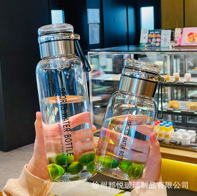 1000ml large-capacity outdoor portable water cup, transparent glass bubble tea cup, high temperature resistant rope tea water separation cup