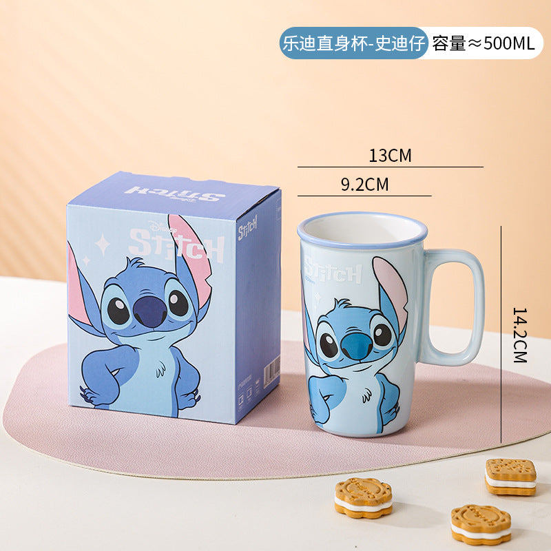 Disney large-capacity mug Stitch Milk Cup for home use, high-value cup, cartoon office water cup