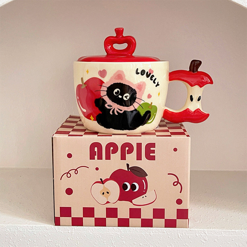 birthday gift apple cat mug ceramic mug with lid for breakfast home cute creative drinking cup christmas