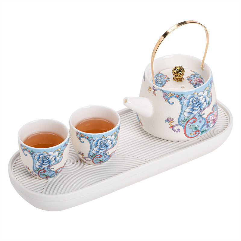 Ink and Wash Yuanshan Dry Brew Group, Household Kung Fu Tea Set Set, One Pot and Two Cups of Beam Tea Maker, One or Two People Drink Tea