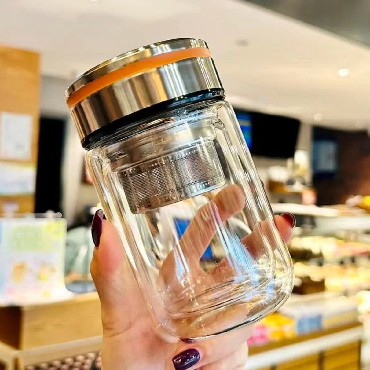 Humpty Fat Double Layer Glass Female High Value Water Cup Small and Portable, Thickened Heat Insulation Bubble Cup, Tea Water Separation Cup