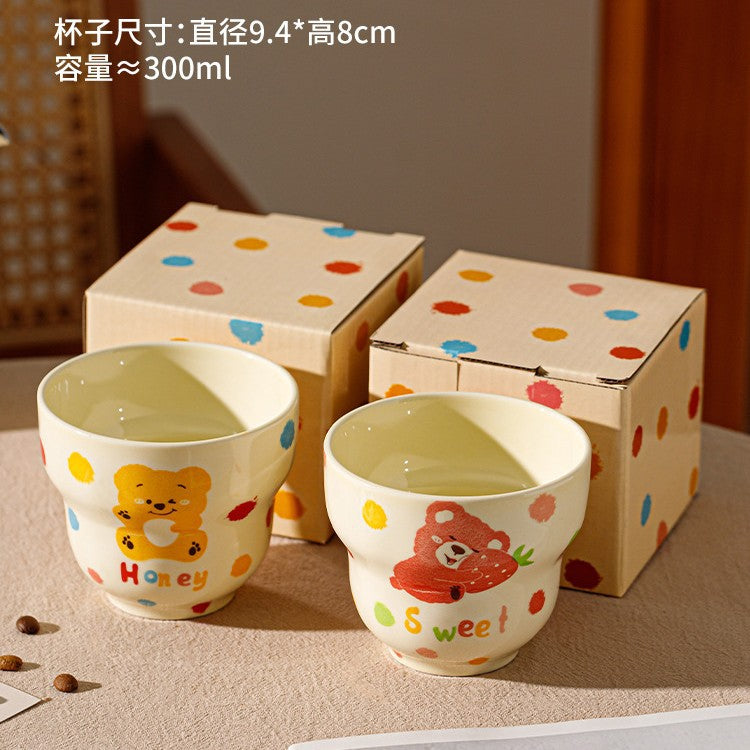 Cartoon bear ceramic mug household high temperature resistant mark water cup holding coffee cup high value latte cup couple cup