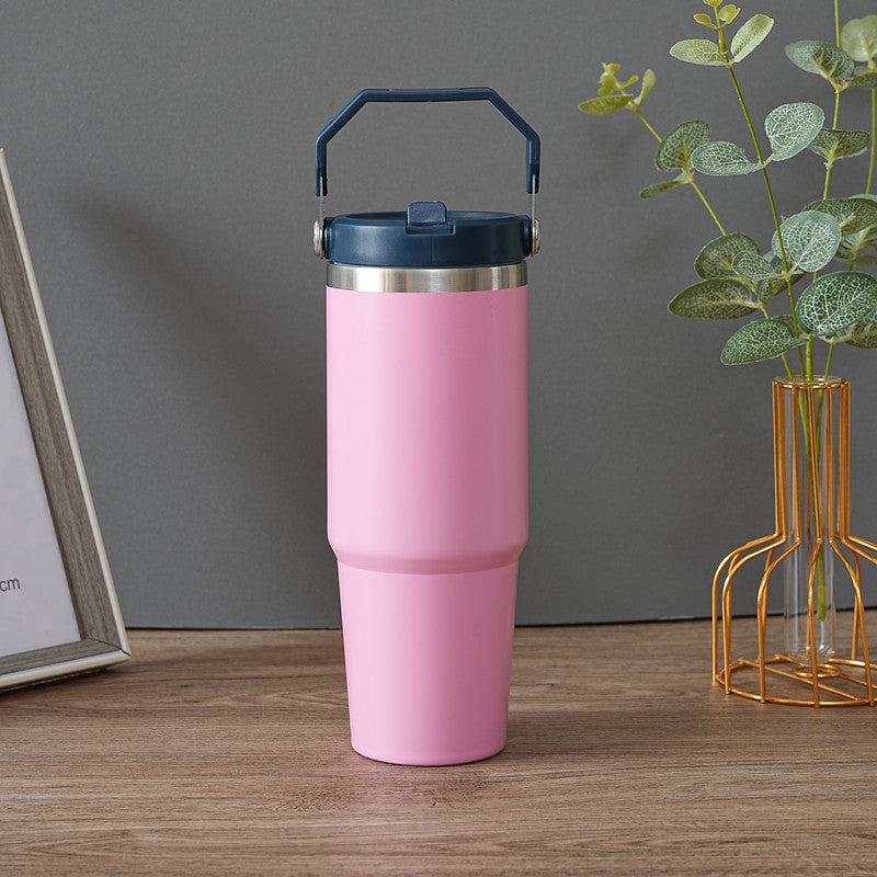 Foreign trade hand-in-hand lifting straw ice master cup cold milk cup 304 stainless steel beer mug outdoor sports kettle