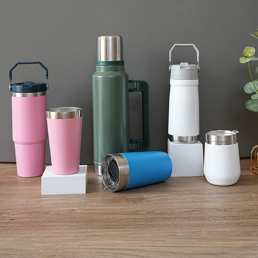 Foreign trade hand-in-hand lifting straw ice master cup cold milk cup 304 stainless steel beer mug outdoor sports kettle