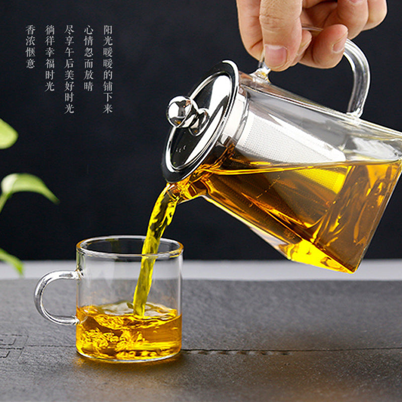 Full set glass teapot high borosilicate fair kettle stainless steel teapot with strainer high temperature glass teapot wholesale