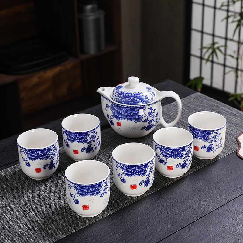 7 Heads Large Capacity Kung Fu Tea Set Teapot Teacup Set Handle Pot Teapot Home Living Room Stoneware Chinese Style