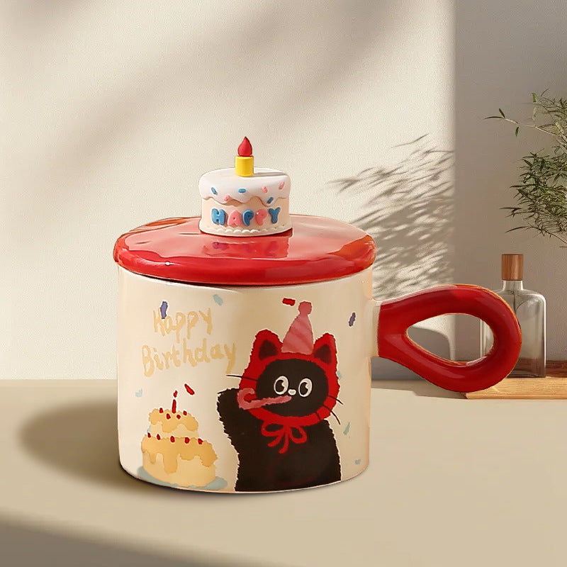 Cute cat mug with lid couple ceramic water cup home girl high value gift box cup office coffee mug